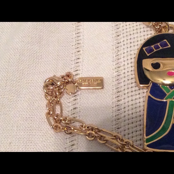 KATE SPADE ASIAN DOLL KANPAI BLUE KIMONO GIRL GOLD TONE NECKLACE - Picture 5 of 9